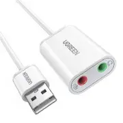 UGREEN 30724 USB Audio Adapter External Stereo Audio Sound Card with 3.5mm Headphone Microphone Jack for Windows Mac Linux PC Lapt White