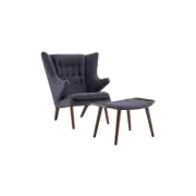 Hans Wegner Replica Fabric Papa Bear Accent Lounge Chair W/ Ottoman - Drak Grey - Grey