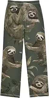 [ZZXXB] Retro Sloth Boys Long Pants Soft Trousers Elastic Waist Kids Lounge Bottoms with Pockets S-XL