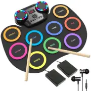 Electronic Drum Set 9Pads with LED Lights, Bluetooth Portable Electronic Drum...
