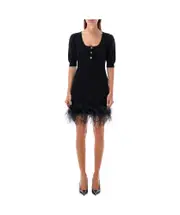 Alessandra Rich Feather Trimmed Mini Dress IT40,IT42 Black