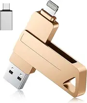 3-in-1 iPhone Flash Drive,512GB iPhone Photo Stick for Backup,High Speed USB Stick,USB Flash Drive for iPhone/PC/iPad/More Devices(Gold)