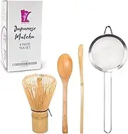 BambooMN Japanese Matcha Tea Set - Chasen + Strainer + Spoon + Scoop - 1 Set