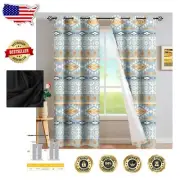 Durable Blue Aztec Blackout Curtains - Stylish Drapes for Modern Home, Pack of 2