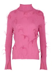 Marques' Almeida Ribbed Feather-embellished Wool top - Pink - M (UK12 / M) M (UK12 / M)