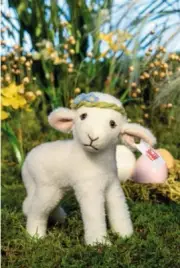 STEIFF "LIA LAMB” EAN 007019 WOOL PLUSH LAMB STANDING WITH FLORAL GARLAND- 6”