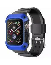 For Apple Watch 5 40mm Blue Rugged Armour Silicone Band Strap w/ Bumper Cover