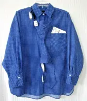 Zara Oversized Button Up Shirt and Bra Set - Blue Tattersall Check, Size S, NWT
