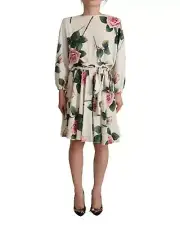 Dolce & Gabbana Rose Print Silk Dress Women's Rose Print Silk Dress White