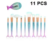 Makeup Brushes Set 11pcs Makeup Brush Cosmetic Brushes Eyeshadow Eyeliner Blush Brushes Mermaid Makeup Brush Set - Blue