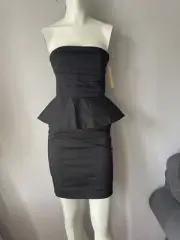 NWT Alice + Olivia Ruffled Peplum Mini Dress Strapless Bra Strap Back Sz 4