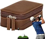 Golf Valuables Pouch Organizer, Leather Golf Ball Holder, Waterproof Compact Zipper Case, Travel Storage Bag for Golfs Course, Standbag, Car, Home, Training Trips, 14 x 10 cm, Black Brown
