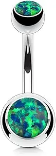 [FIFTH CUE] Opal Set Double Jeweled 316L Surgical Steel FifthCue Belly Button Navel Ring (Choose Color)