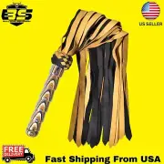 Sued Leather Ultra Soft Flogger - 25 Tails Tassels, Carved Handle, Whip Paddle S