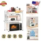 Versatile Microwave Oven Rack - Durable 3-Tier Shelf with Bonus Hooks, White