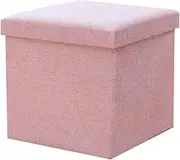 Storage Foot Rest Stool Seat Foldable Storage Ottoman Square Toy Chest Padded with Memory Foam Lid Sofa Bed for Space Saving(Pink,30x30x30cm)