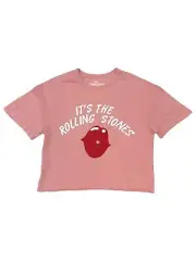 The Rolling Stones Womens Pink Short Sleeve Crop Top Cut Off Tee Shirt