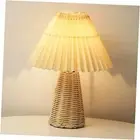 Pleated Table Lamp Bedside Night Lamp, Rattan Base, Fabric Pleated Beige