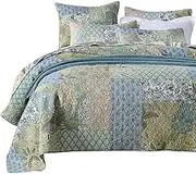 MaiuFun California King Quilt Set, 100% Cotton Oversized Bedspread(120 * 110 Inch), Reversible Bohemian Floral Patchwork, 3-Piece Lightweight Bedding Coverlet for All Season(1 Quilt + 2 Pillowcases)