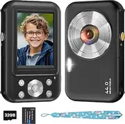 Digital Camera, Kids Camera with 32GB Card, FHD 1080P 44MP Vlogging Camera, 16X Zoom Point and Shoot Digital Camera Compact Portable Rechargeable Cameras for Teens Boys Girls Students Seniors