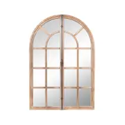 Costway Wall Mounted Decorative Mirror Rustic Arched Window Pane Mirror - Natural