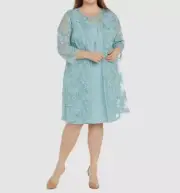 R&M Richards Women's Green Soutache Necklace Jacket & Dress Set Plus Size 22W