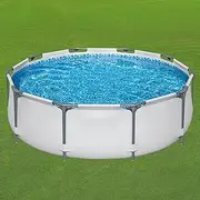 Large Kiddie Pool, Piscinas Grandes Familiares para Patios, Metal Frame Above Ground Swimming Pool, for Summer Water Party Backyard Garden Lawn, Sandy(305x76cm/120x30in)