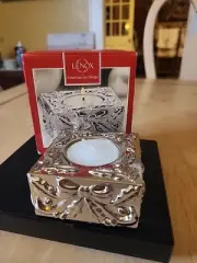 NIB LENOX SILVERPLATED GIFT TEALIGHT VOTIVE Bows Garland Mistletoe NEW