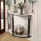 Mirrored/ Marble Top Half-Round Console Entryway Table with Shelf & Ornate Legs