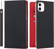 ELTEKER iPhone 12 Mini Mobile Phone Case [Genuine Leather] Flip Case iPhone 12 Mini with Card Slot, Protective Leather Case for iPhone 12 Mini Black