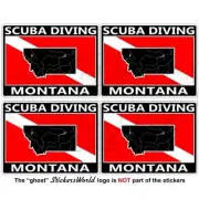 MONTANA SCUBA DIVING Flag-Map Shape USA Rectangular Stickers, Decals 50mm x4