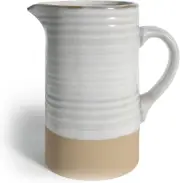 1.5 Quart White Ceramic Pitcher, Vintage Rustic Farmhouse Ceramic White Jug or F