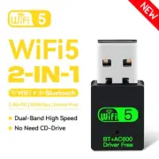 2 IN 1 USB WiFi Bluetooth Adapter 600Mbps 2.4G/5GHz Dual Band Wi-Fi 5 Dongle