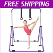 Adjustable Height Gymnastic Bar for Kids - Folding Training Kip Bar in Purple