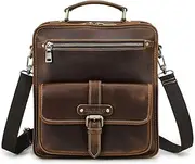 [CONTACTS] Crazy Horse Leather Messenger Bag for Men 12.9" iPad Bag with Handle Crossbody Shoulder Bag Vintage Briefcase Work Travel Handbag Satchel, Coffeeb-10.6”x11.8“