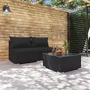 3 Piece Garden Lounge Set with Cushions Poly Rattan Black Patio Bar Sets