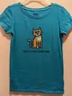 Life Is Good Girls Medium (7-8) Turquoise Cat Love Is A Four Legged Word...