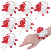6-Pack Pearl Corsage Wristlet Bracelet for DIY Corsage Supplies [Red]