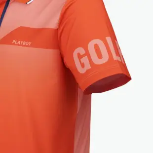【PLAYBOY GOLF】男款LOGO漸層短袖POLO衫-橘(吸濕排汗/抗UV/高爾夫球衫/AA20113-25)
