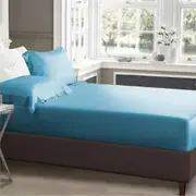 King Single Size Aquamarine 1000TC Silk Silky Feel Satin Fitted Sheet+Pillowcase
