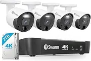[Swann] 4K Master Security Camera System, 8 Channel NVR with 2TB HDD, 4X Bullet IP Cameras, Indoor/Outdoor PoE Wired, 24/7 Home Surveillance, Color Night Vision, True Detect, Sensor Spotlights,876804