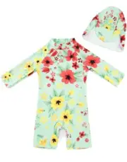 Baby/Toddler Girl One Piece Zip Sunsuits With Sun Hat UPF 50+ Color: LIGHT GREEN