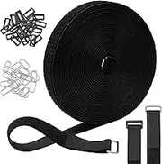 Trendy-one Hook and Loop Straps, Adjustable Fastening Cable Straps, Arbitrarily Cut Fixing Nylon Cinch Strap, Reusable Nylon Securing Cord Ties for Organizer or Storage, Black
