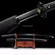 9260 Spring Steel Handmade Japanese Katana Black Samurai Sword Full Tang Sharp.