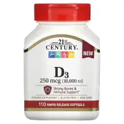 21st Century, Vitamin D3, 250 mcg (10,000 IU), 110 Rapid Release Softgels