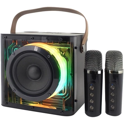 MHT777 Portable Karaoke System with 2 Wireless Microphones, Bluetooth 5.0, Po...