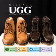 UGG Real Aus 100% Australian Sheepskin Wool Mens Combat Boots Chocolate/Chestnut