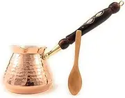 The Silk Road Trade - Acc Series (Large) - Thickest Solid Hammered Copper Turkish Greek Arabic Coffee Pot/Coffee Maker Cezve Ibrik Briki with Wooden Handle (18 fl oz)