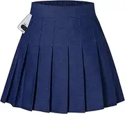 [SANGTREE] Women Girls Pleated Skirts with Shorts, Elastic Waist Uniform Plus Size Tennis Casual Skirt, 2 Years - US 4XL, Navy, 3X-Large