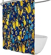 Modern Design Shower Curtain for Bathroom Blue and Yellow Butterfly Pattern Decoration Curtains with C-Shaped Hooks Machine Washable 120 x 180 cm